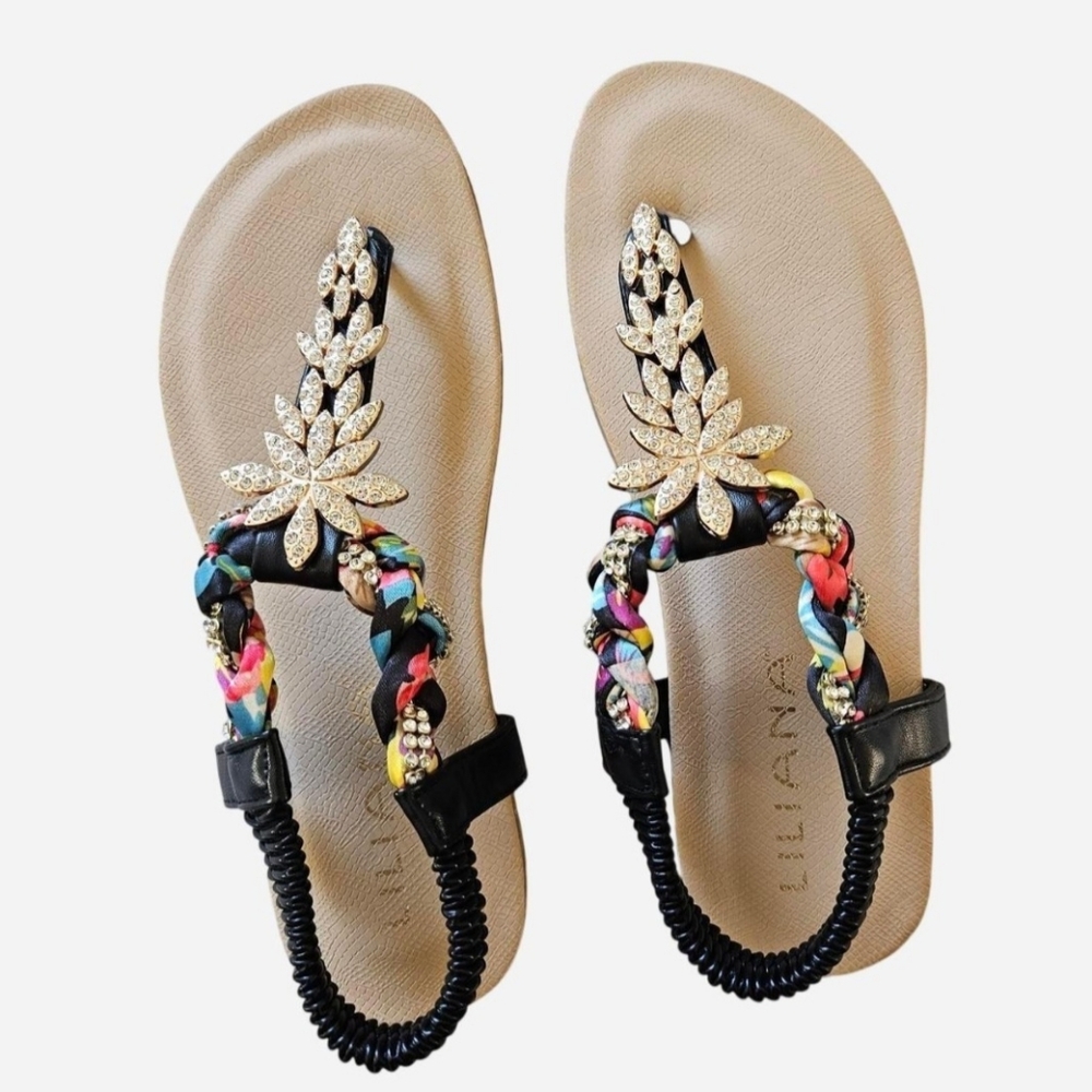 Women's Black and Gold Sandals - Picture 3 of 4